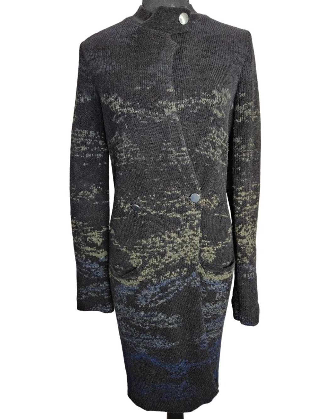 Rachel Roy Black Wool Blend Knit Long Sweater Cardigan/Coat Women Size Medium